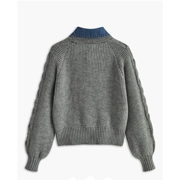 Commense Denim Panel Ribbed Lapel Sweater SZ XL - Picture 2 of 3